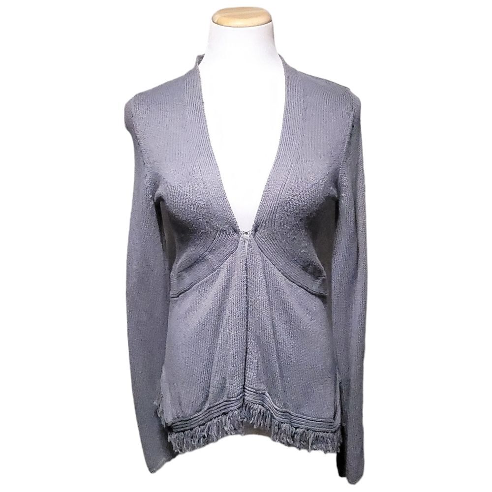 Anthropologie Sparrow Long Sleeve Fringe Cardigan Sweater Grey Womens Medium